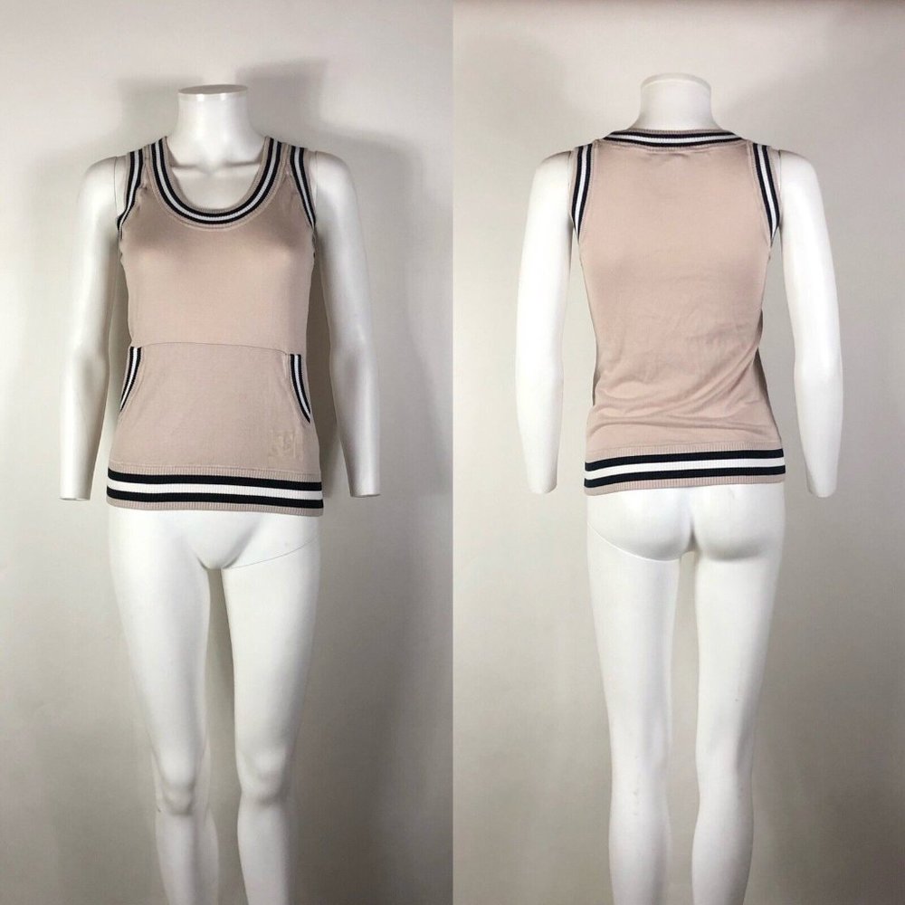Rare Vtg Chanel Knit CC Logo Tank Top S